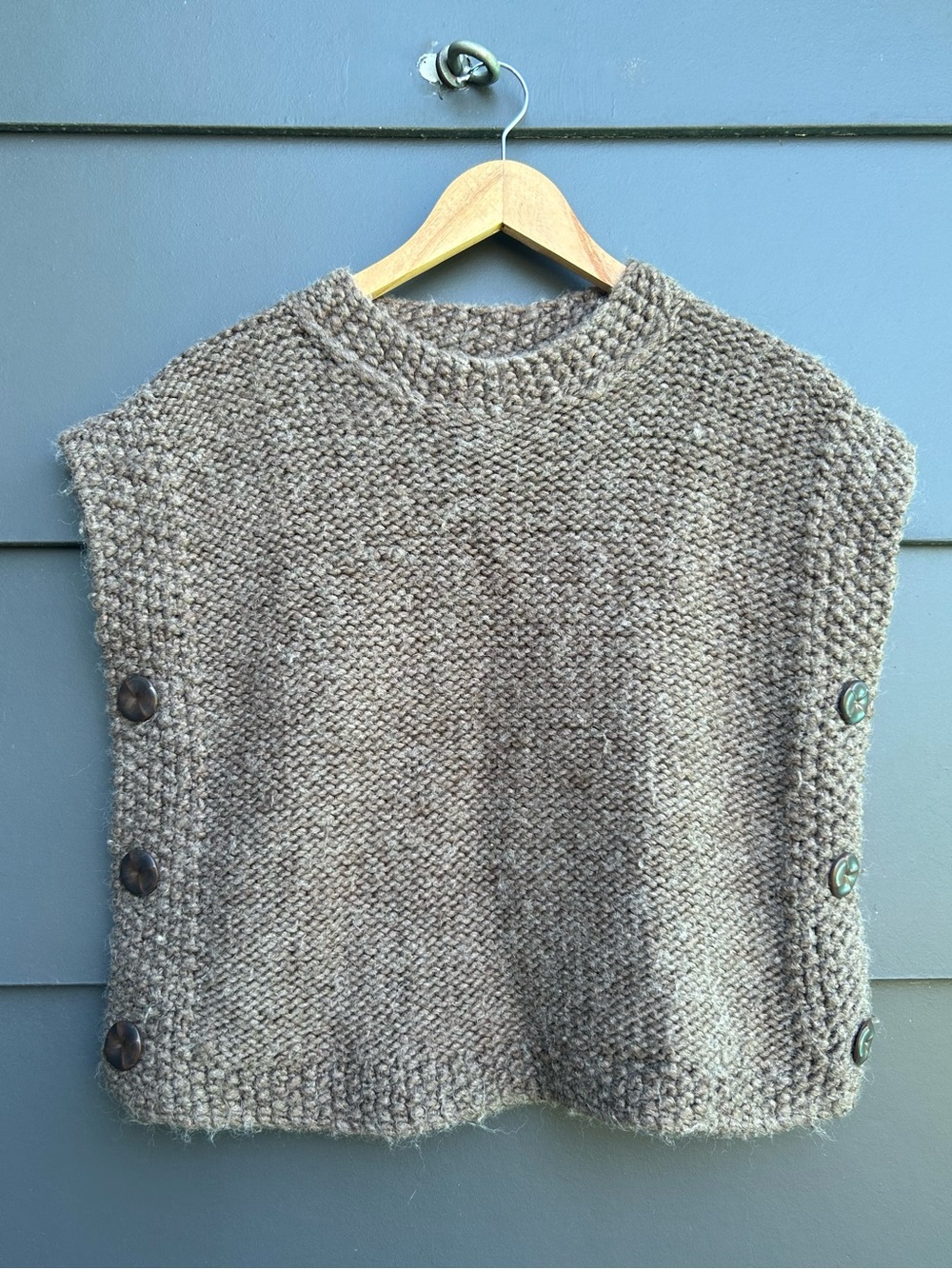 Cozy Brown Hand Knit Vest with Side Button Detail - Relaxed fit - L